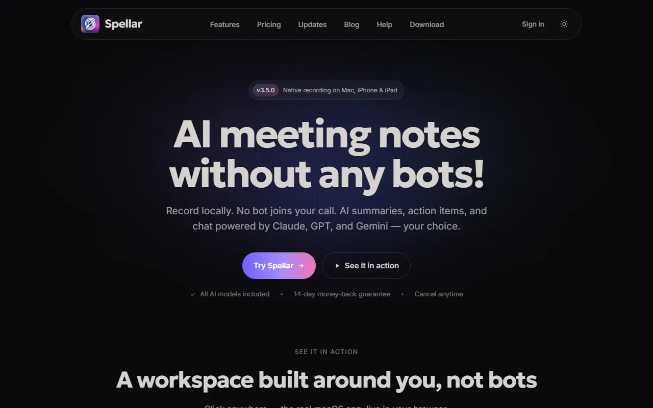 Spellar AI website screenshot