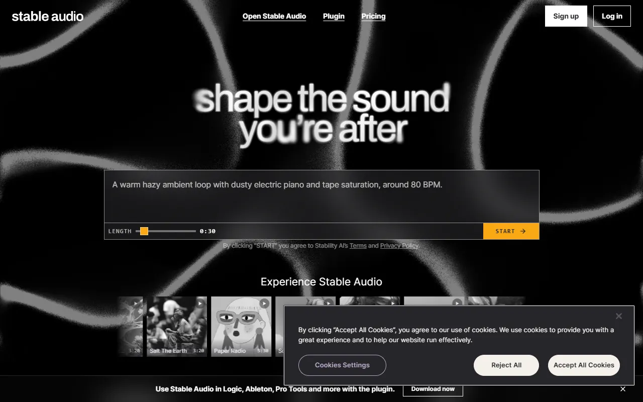 Stable Audio website screenshot