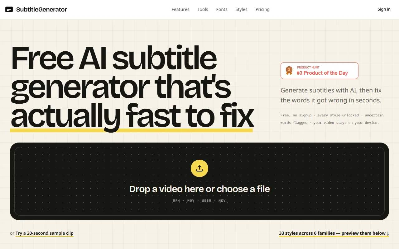SubtitleGenerator website screenshot