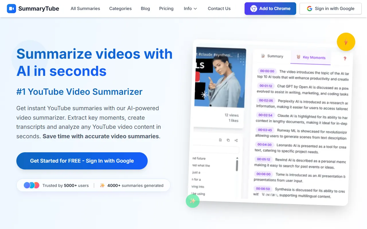 SummaryTube.com website screenshot
