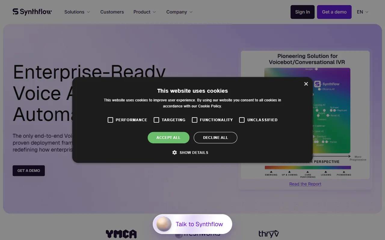 Synthflow website screenshot