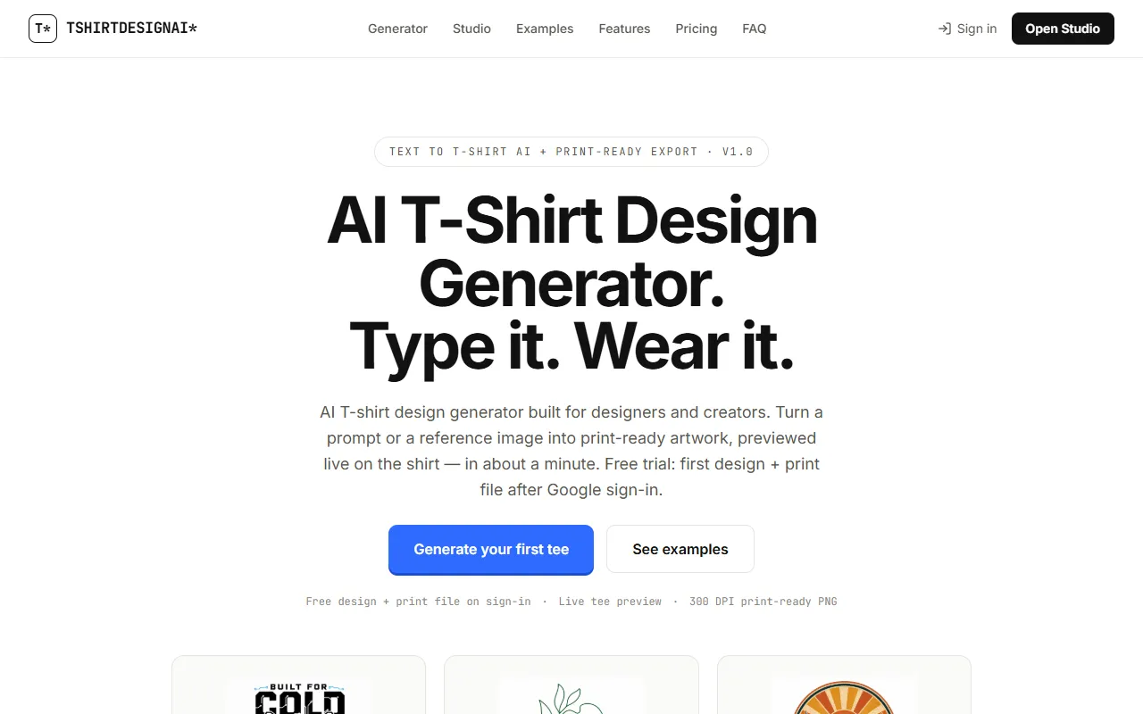 T-Shirt Design AI website screenshot