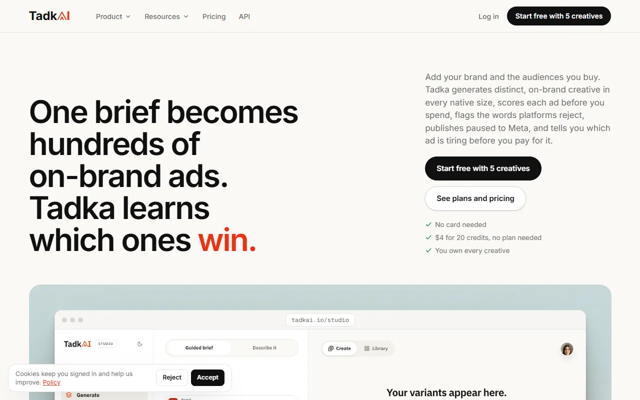 Tadka website screenshot