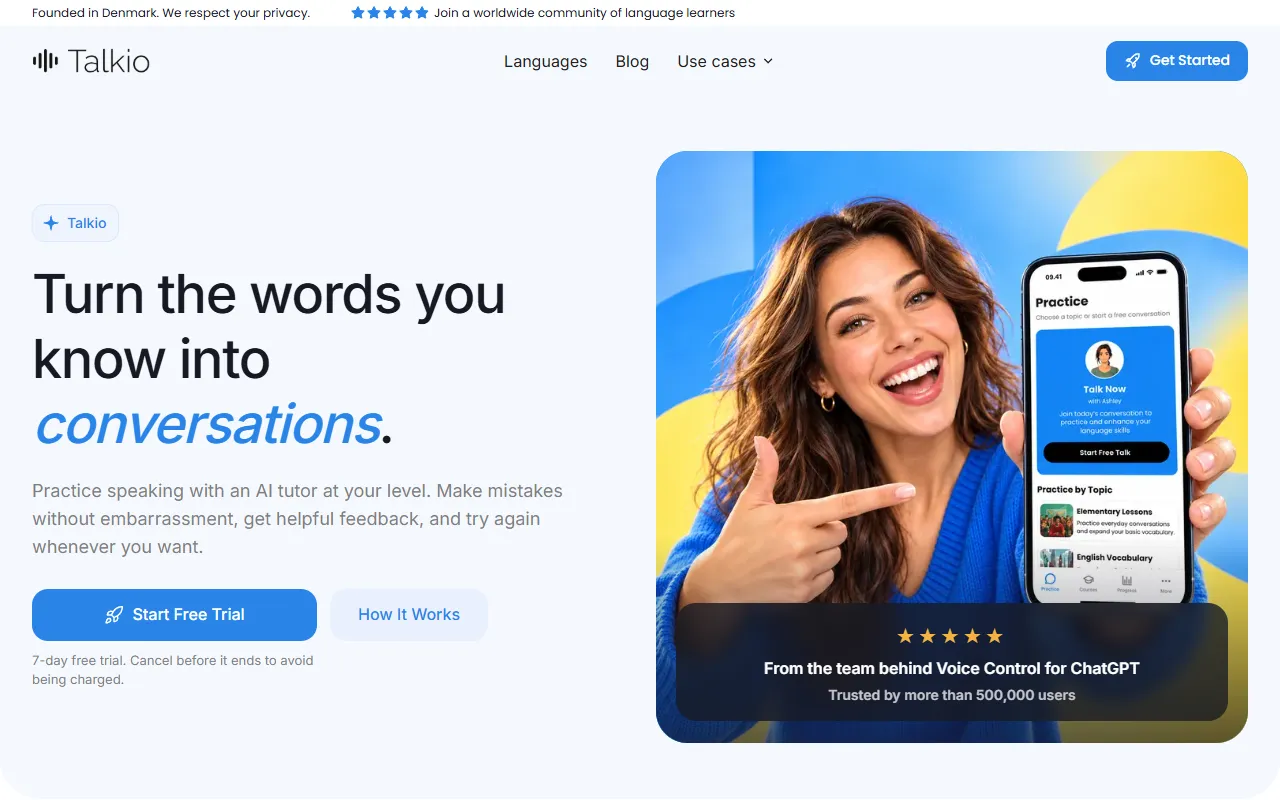 Talkio website screenshot