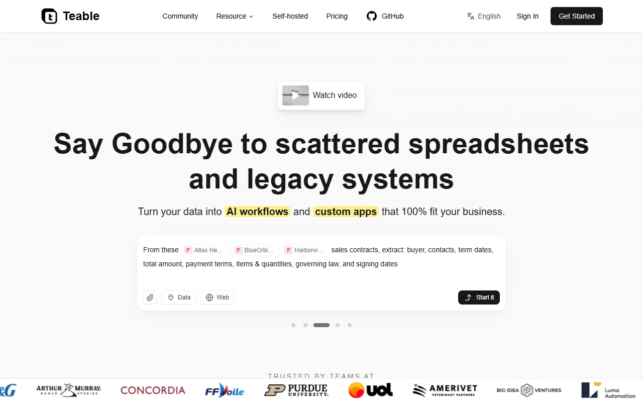Teable website screenshot
