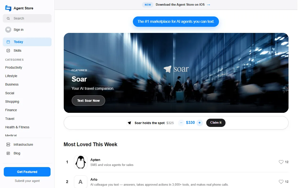 Text Agent Store website screenshot