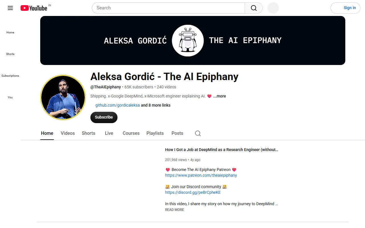 The AI Epiphany website screenshot