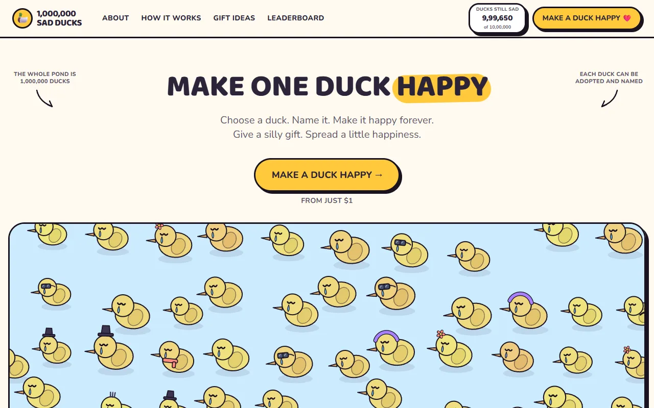 The Million Sad Ducks website screenshot