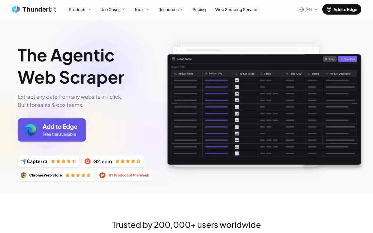 Thunderbit website screenshot