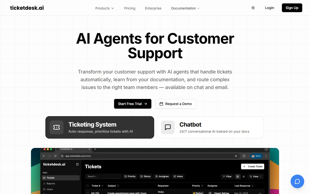 Ticketdesk AI website screenshot