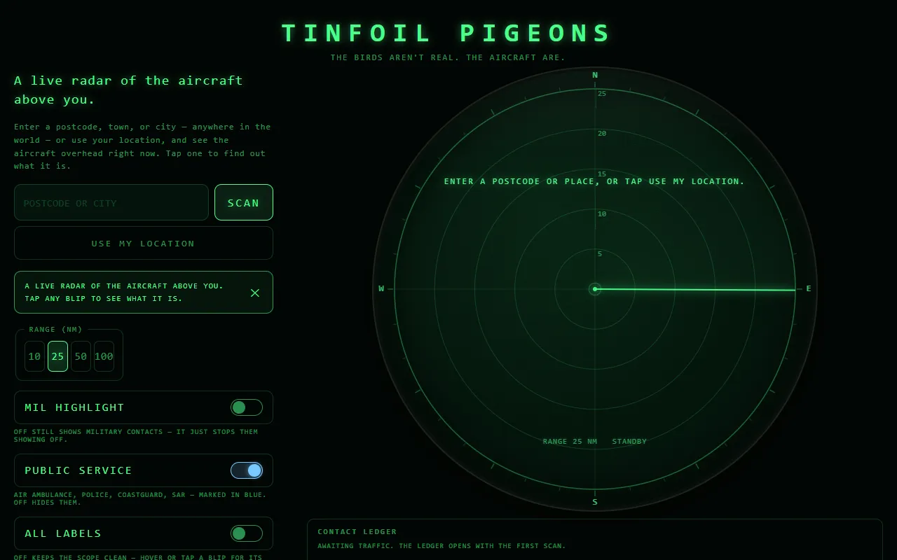 Tinfoil Pigeons website screenshot