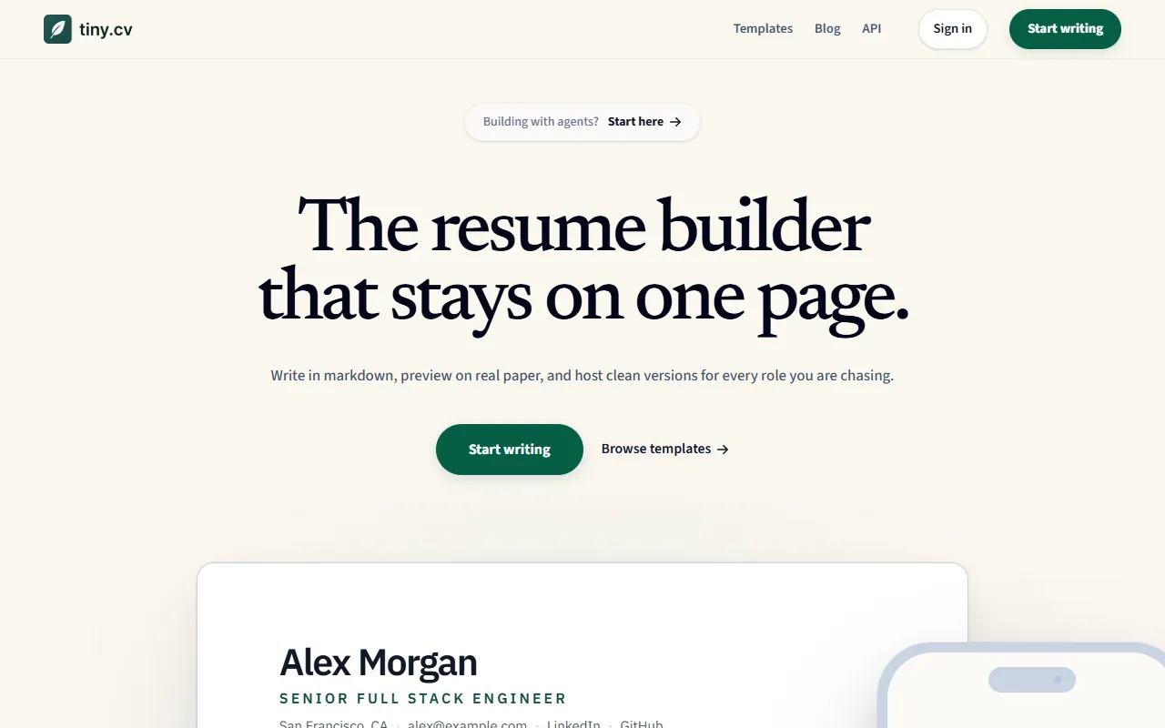 Tiny CV website screenshot