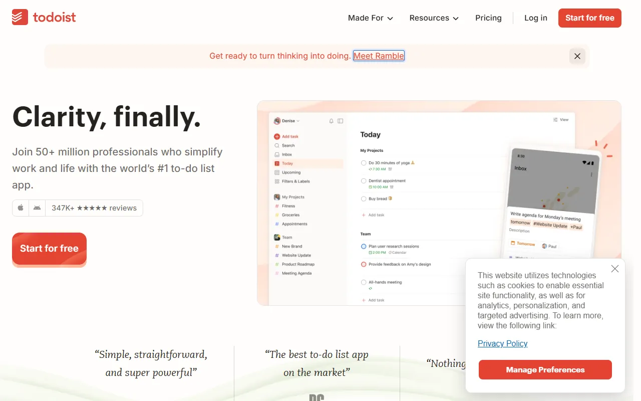Todoist website screenshot