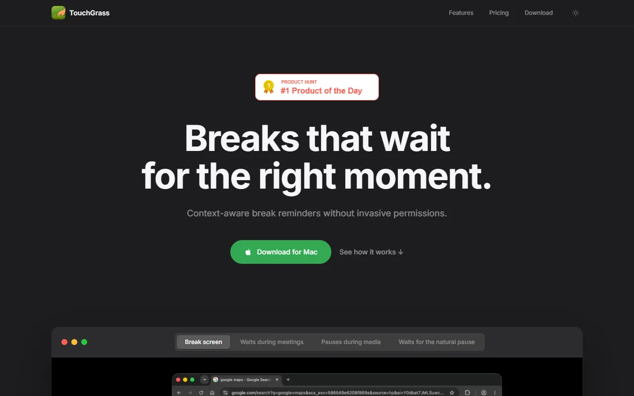 TouchGrass website screenshot