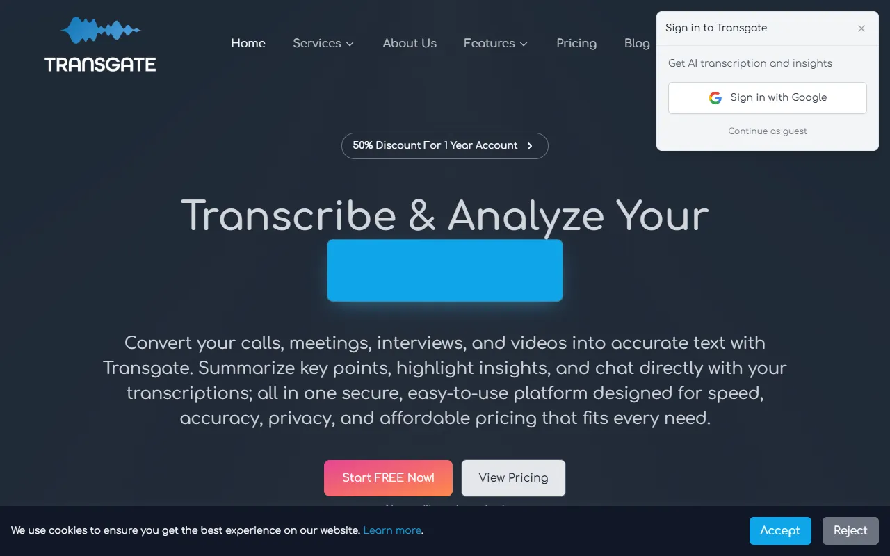 Transgate website screenshot