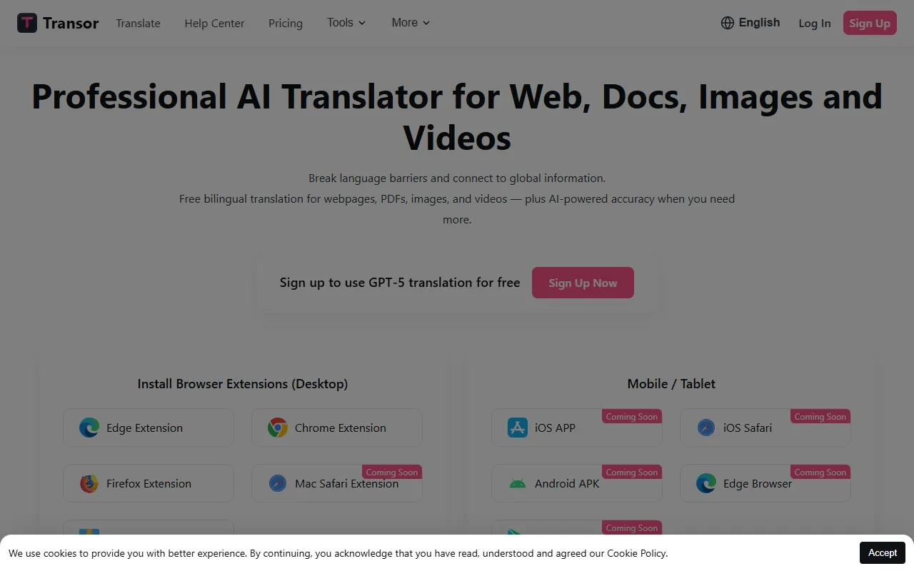 Transor website screenshot