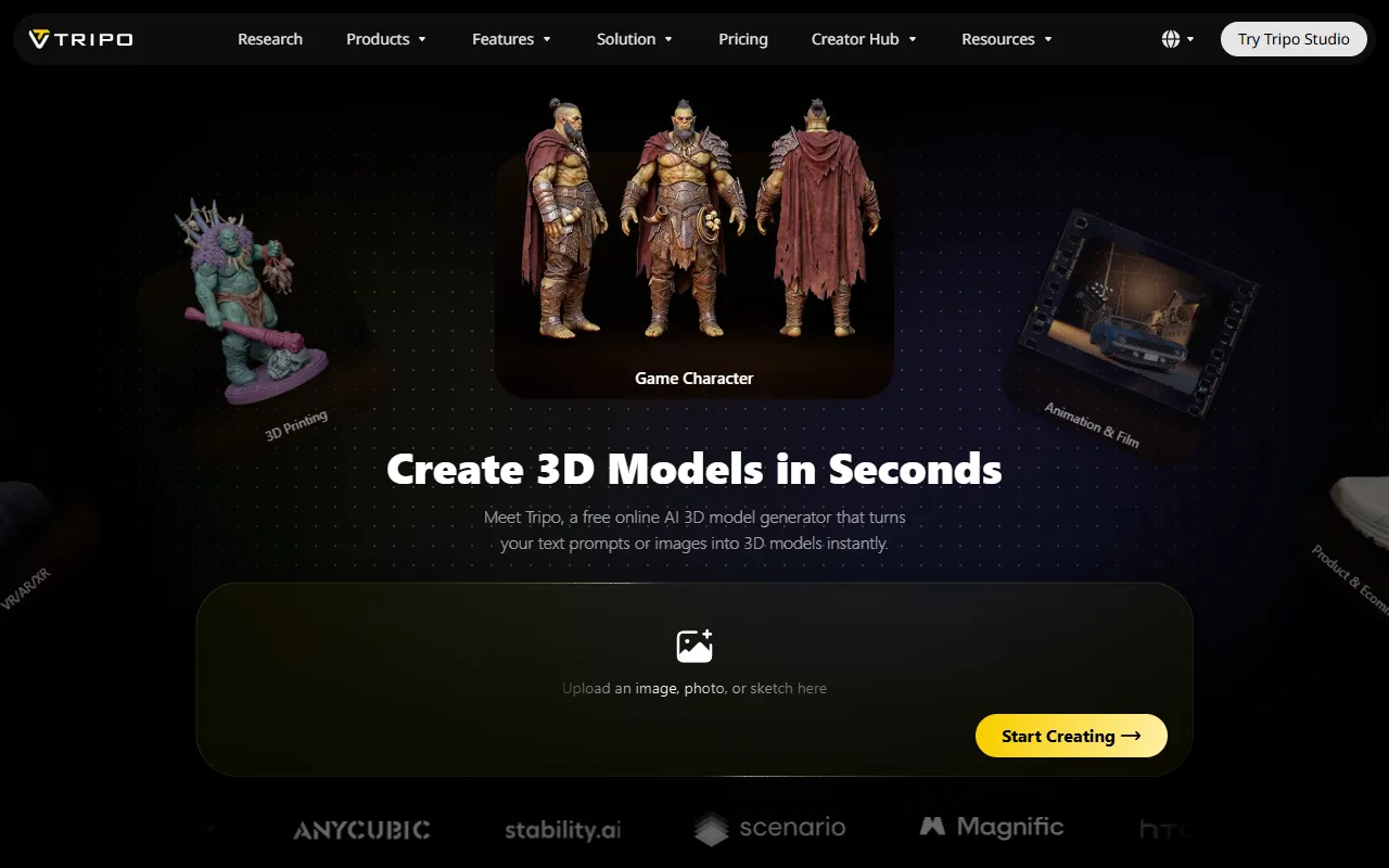Tripo AI website screenshot