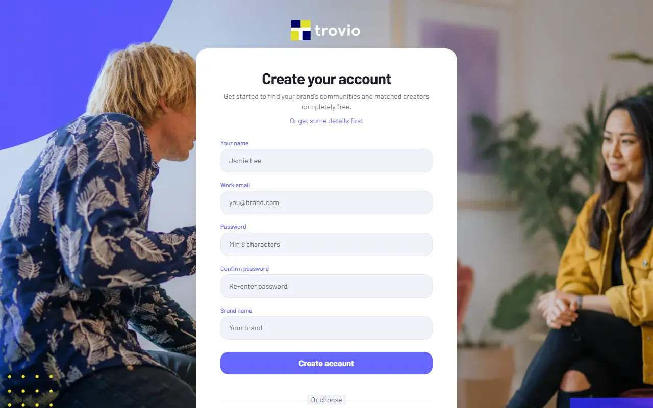 Trovio For Brands website screenshot