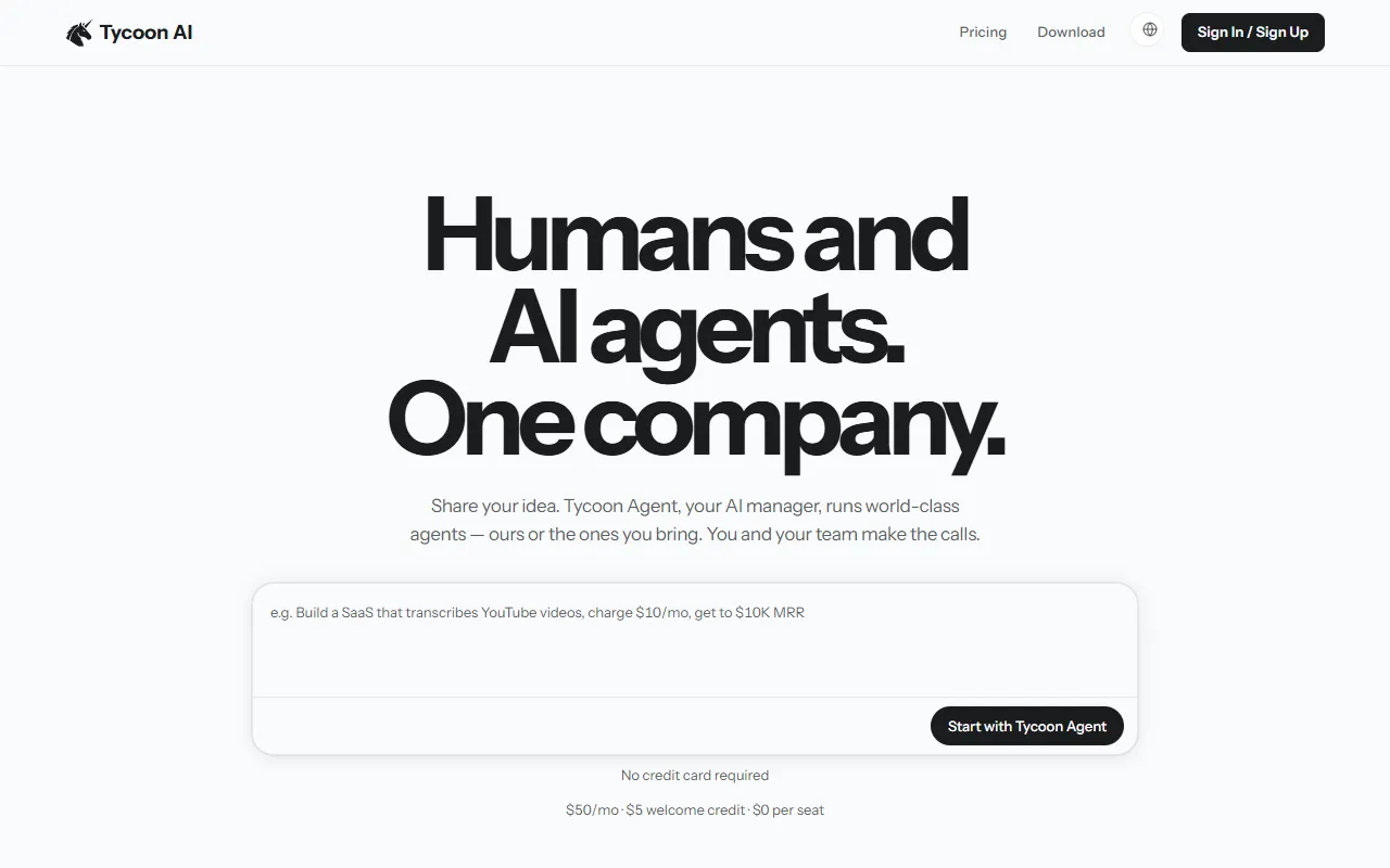 Tycoon AI website screenshot