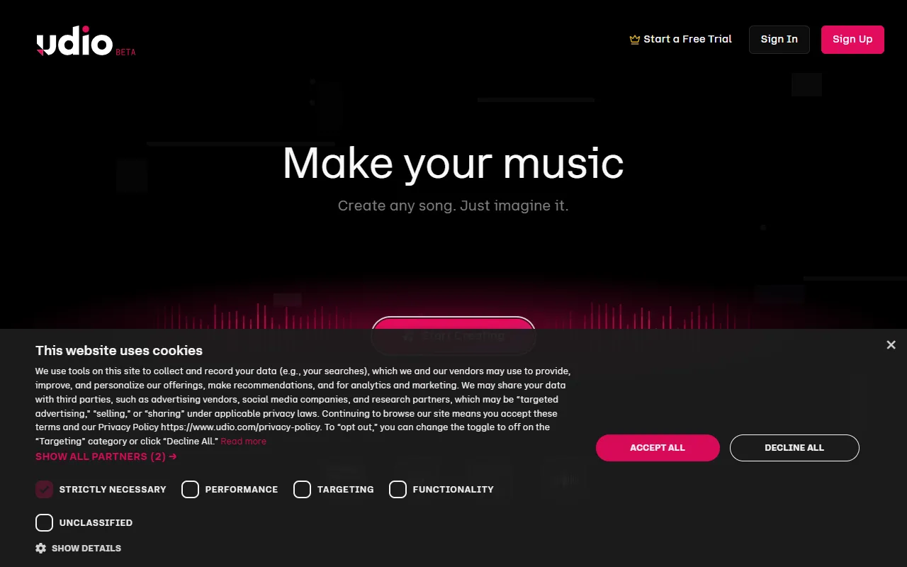Udio website screenshot