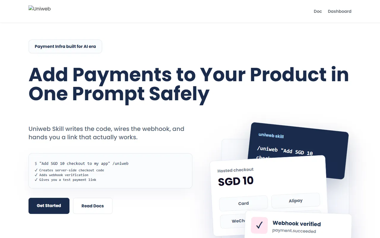 UniwebPay Skill website screenshot