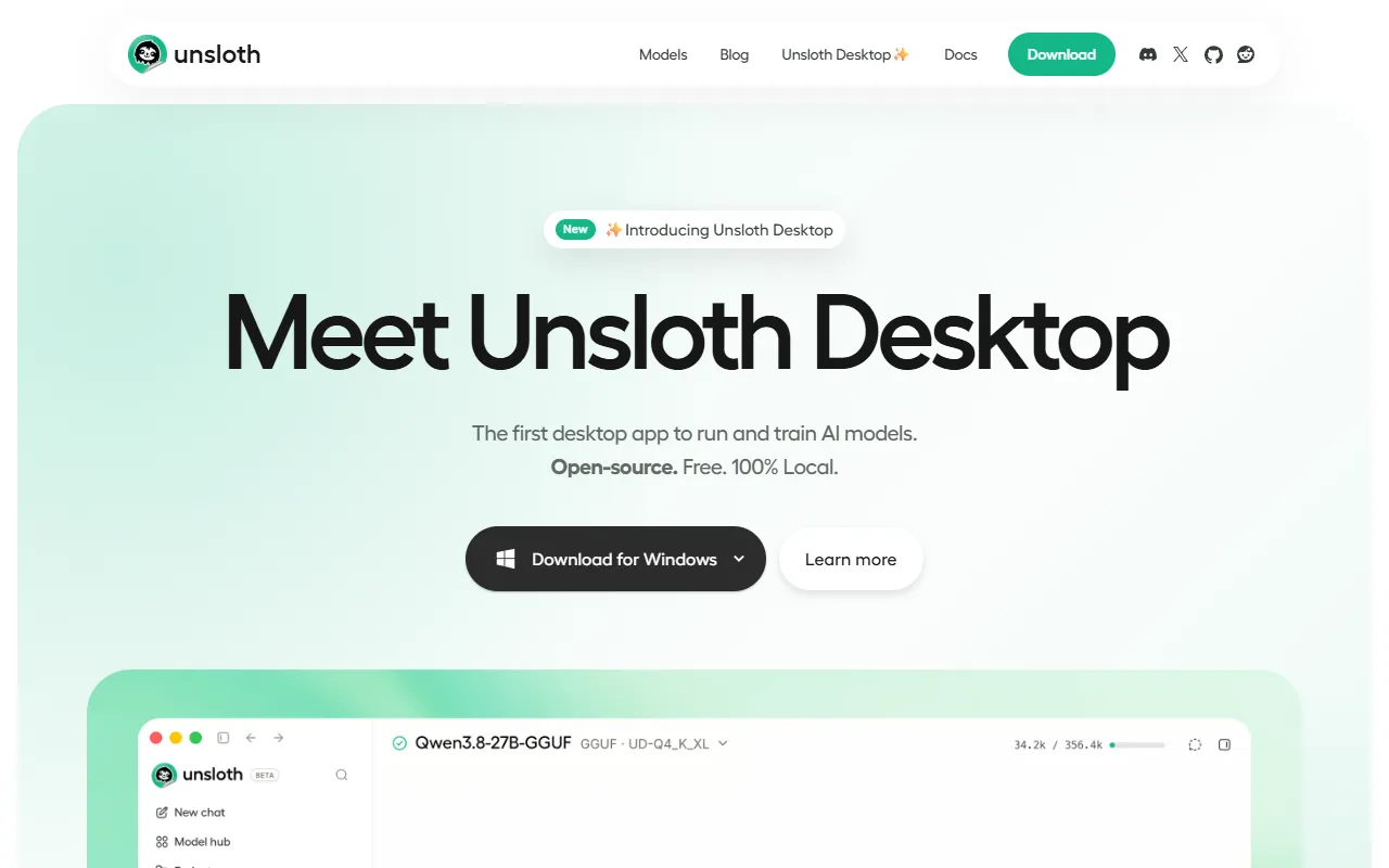Unsloth website screenshot
