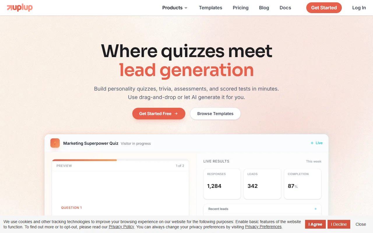 Uplup website screenshot