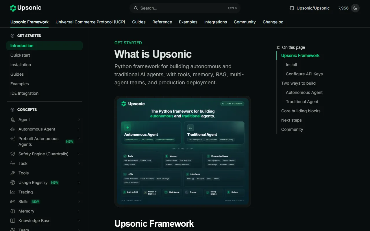 Upsonic website screenshot