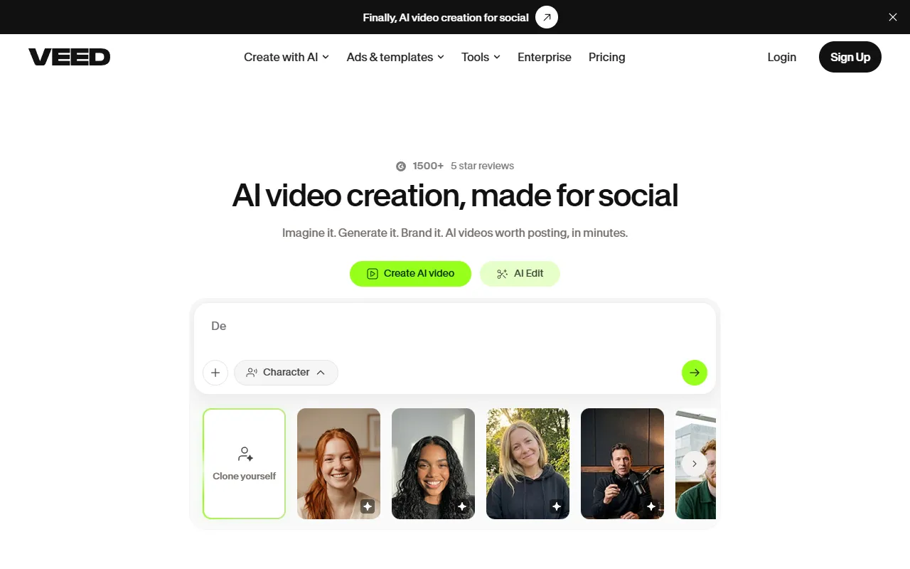 VEED AI Video website screenshot