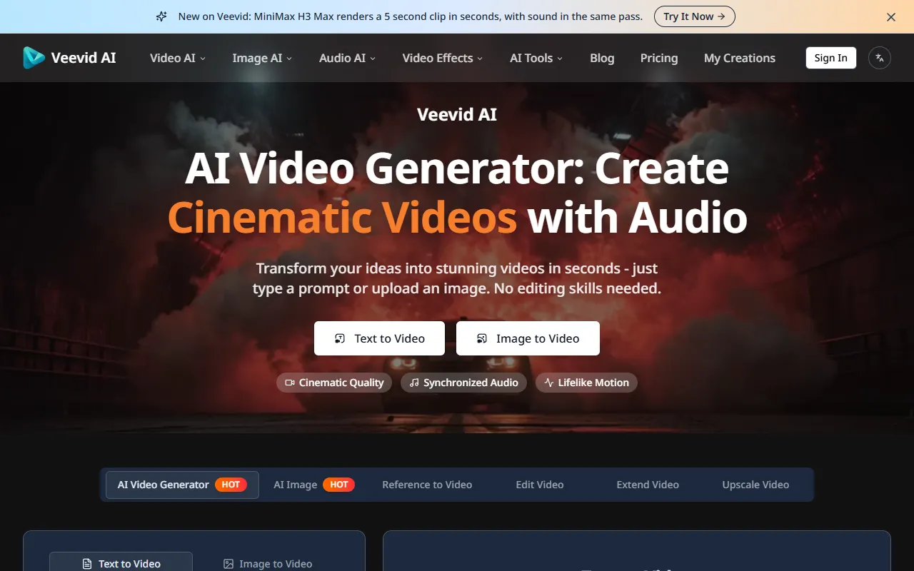 Veevid AI website screenshot