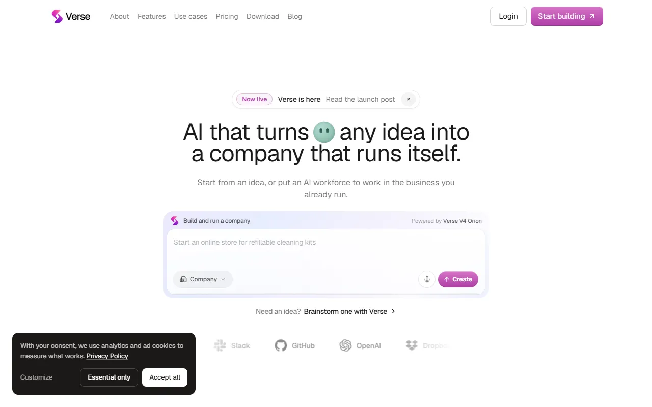 Verse website screenshot