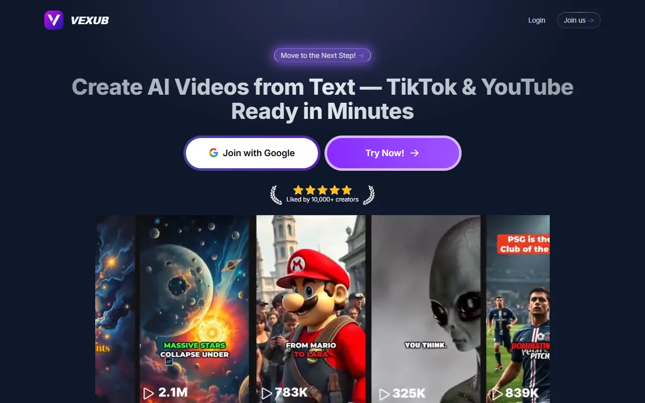 Vexub website screenshot