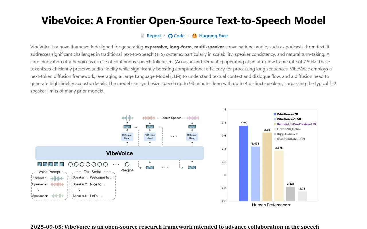 VibeVoice website screenshot