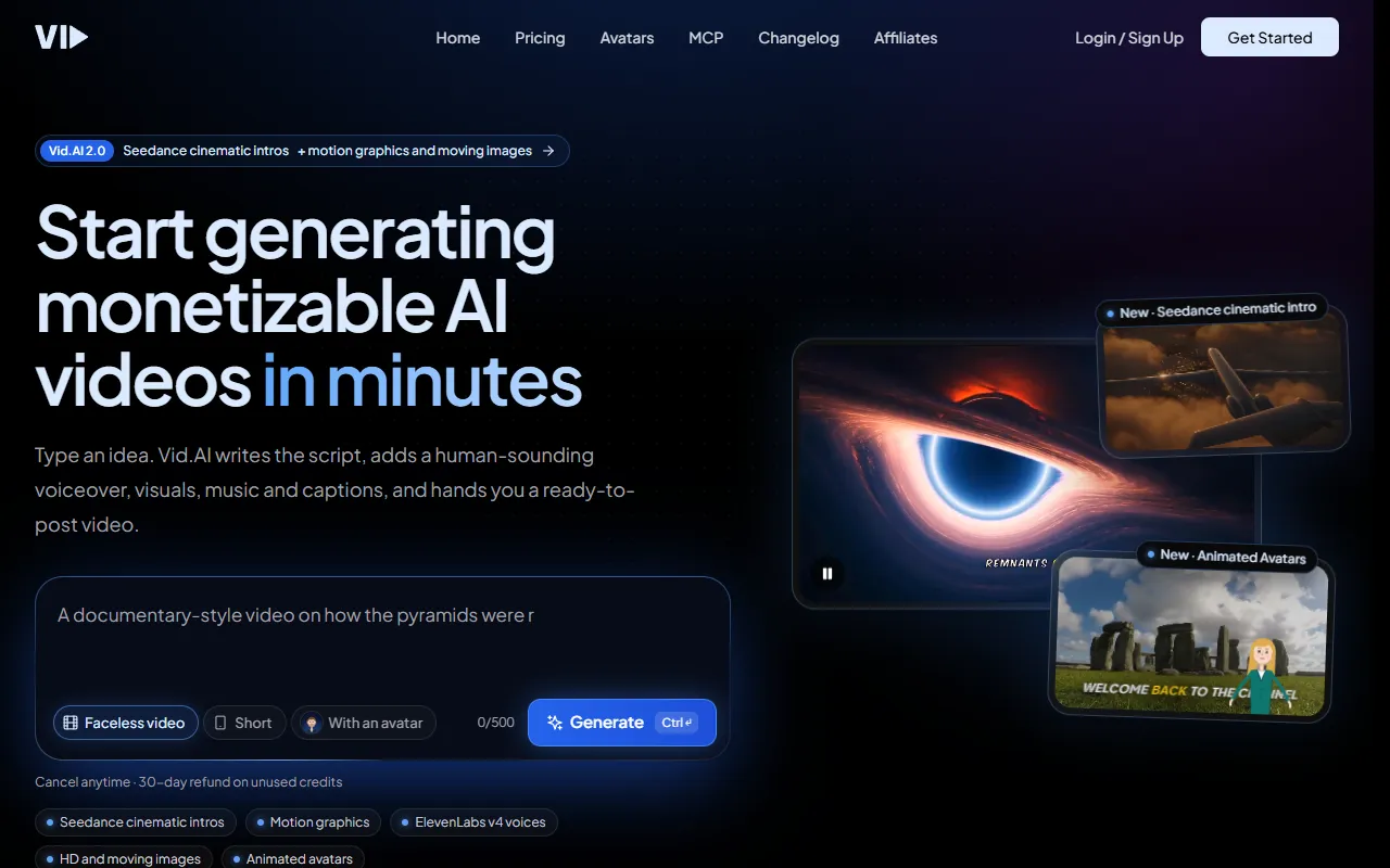 VidAI website screenshot