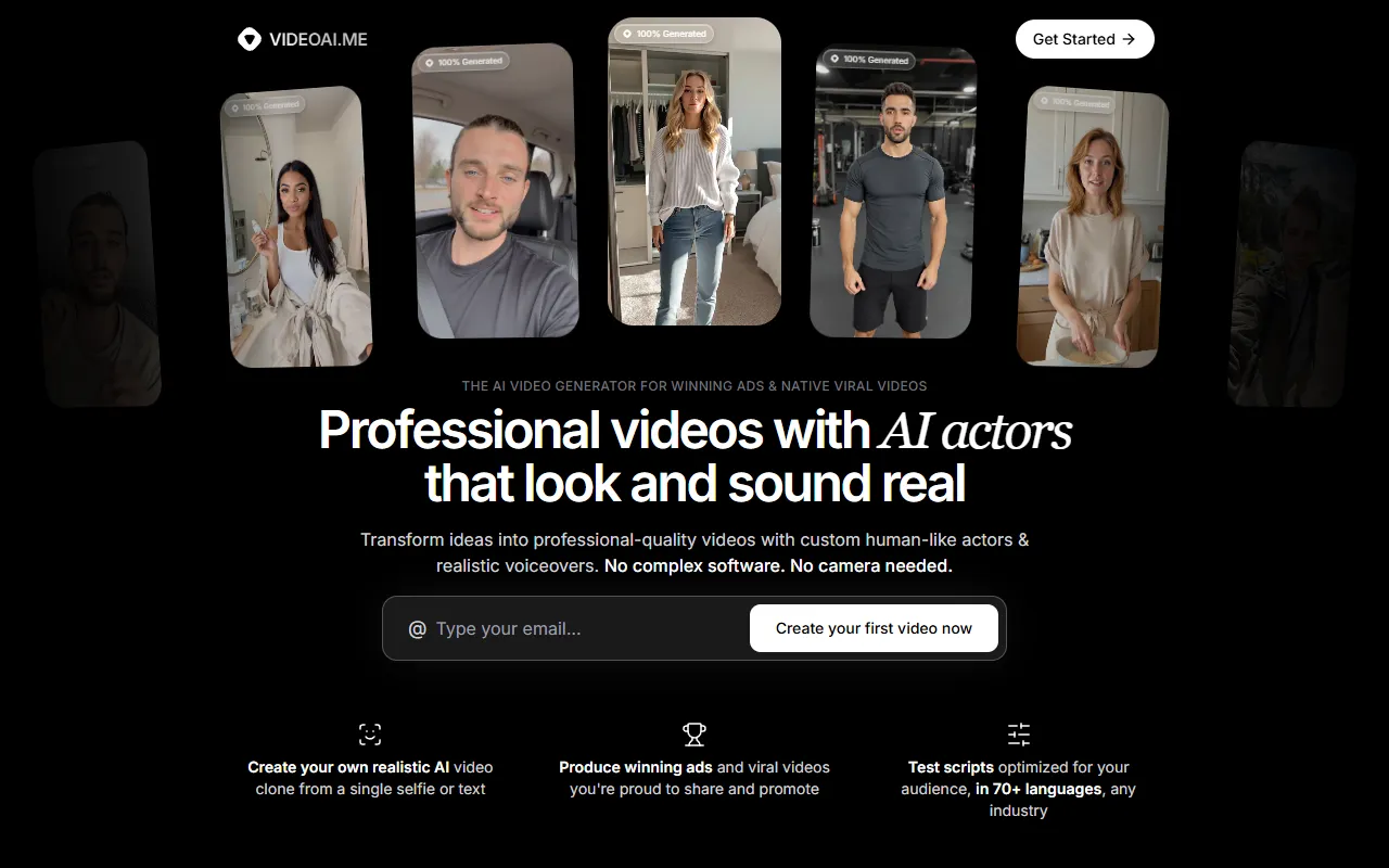 VIDEO AI ME website screenshot