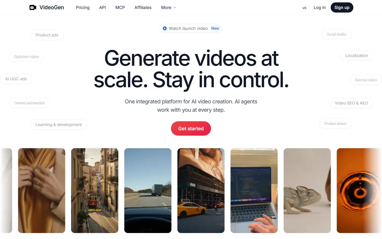 VideoGen website screenshot