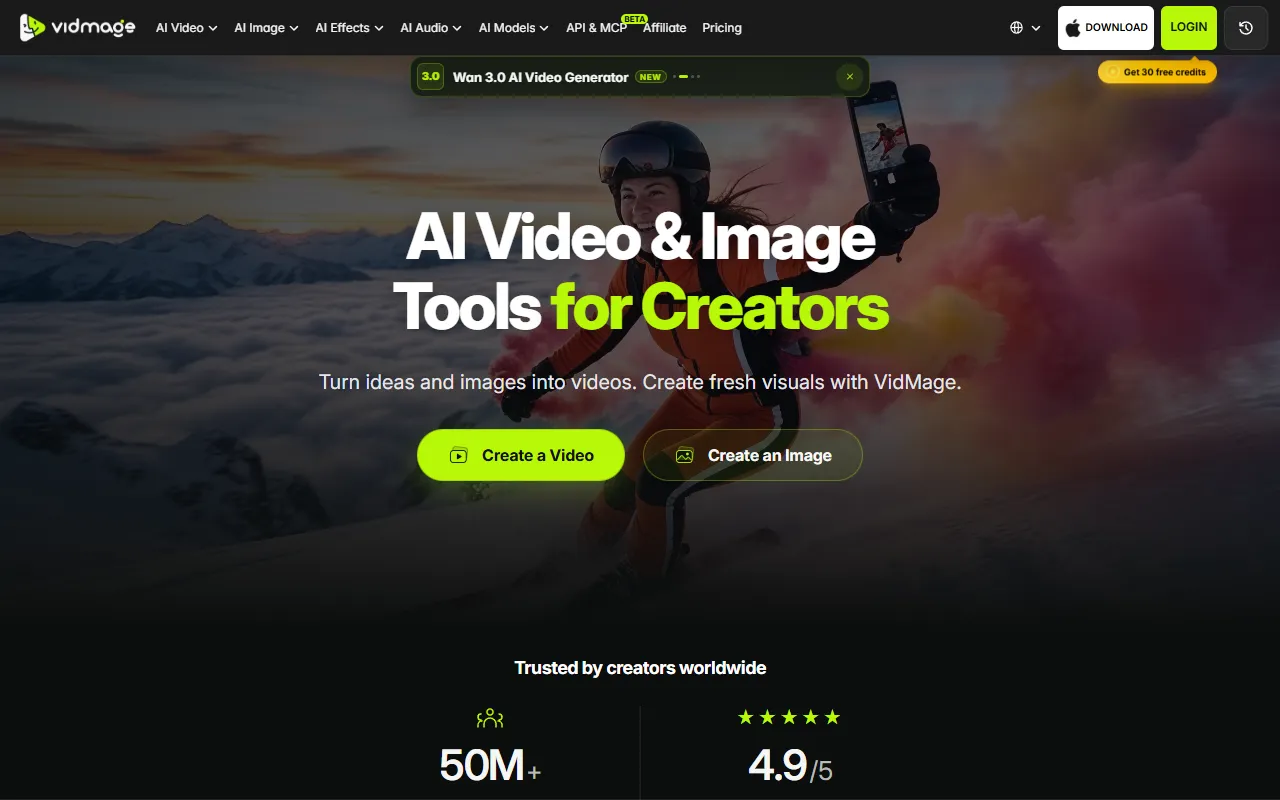 VidMage AI website screenshot