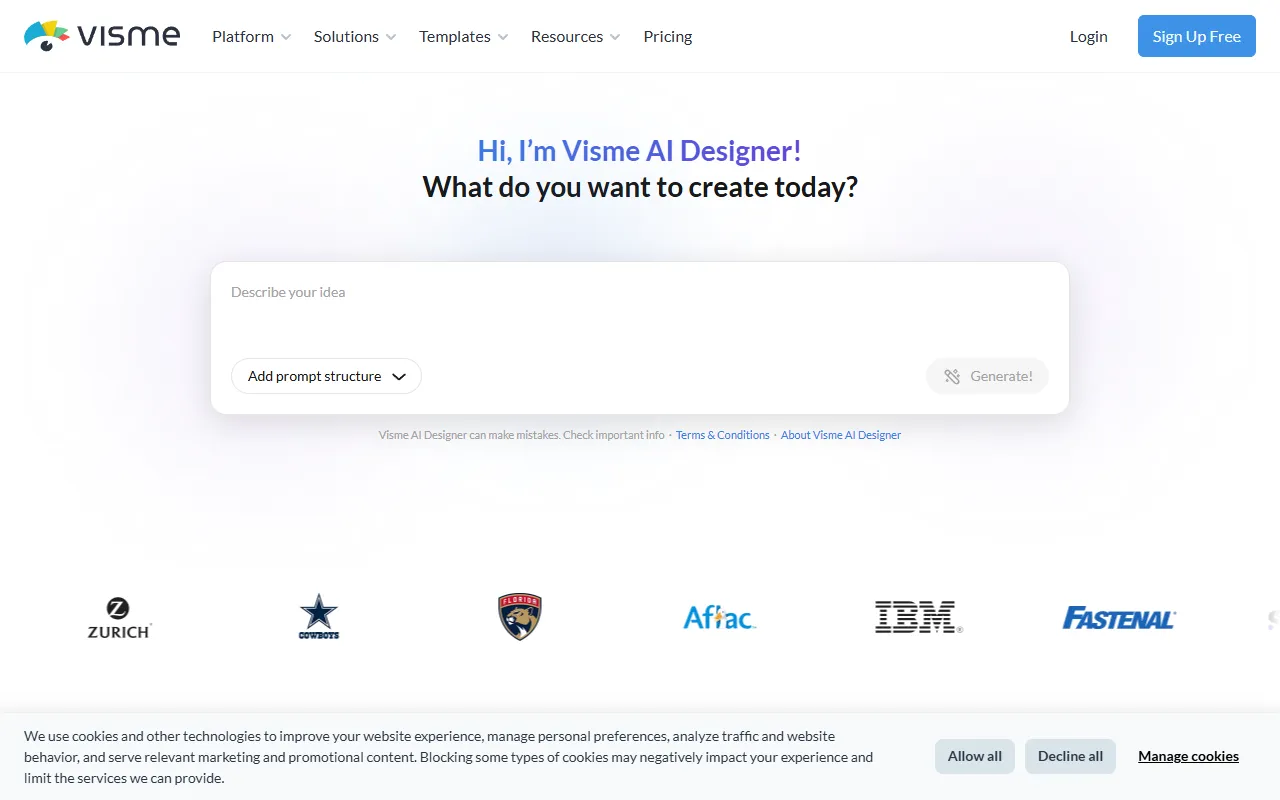 Visme AI website screenshot