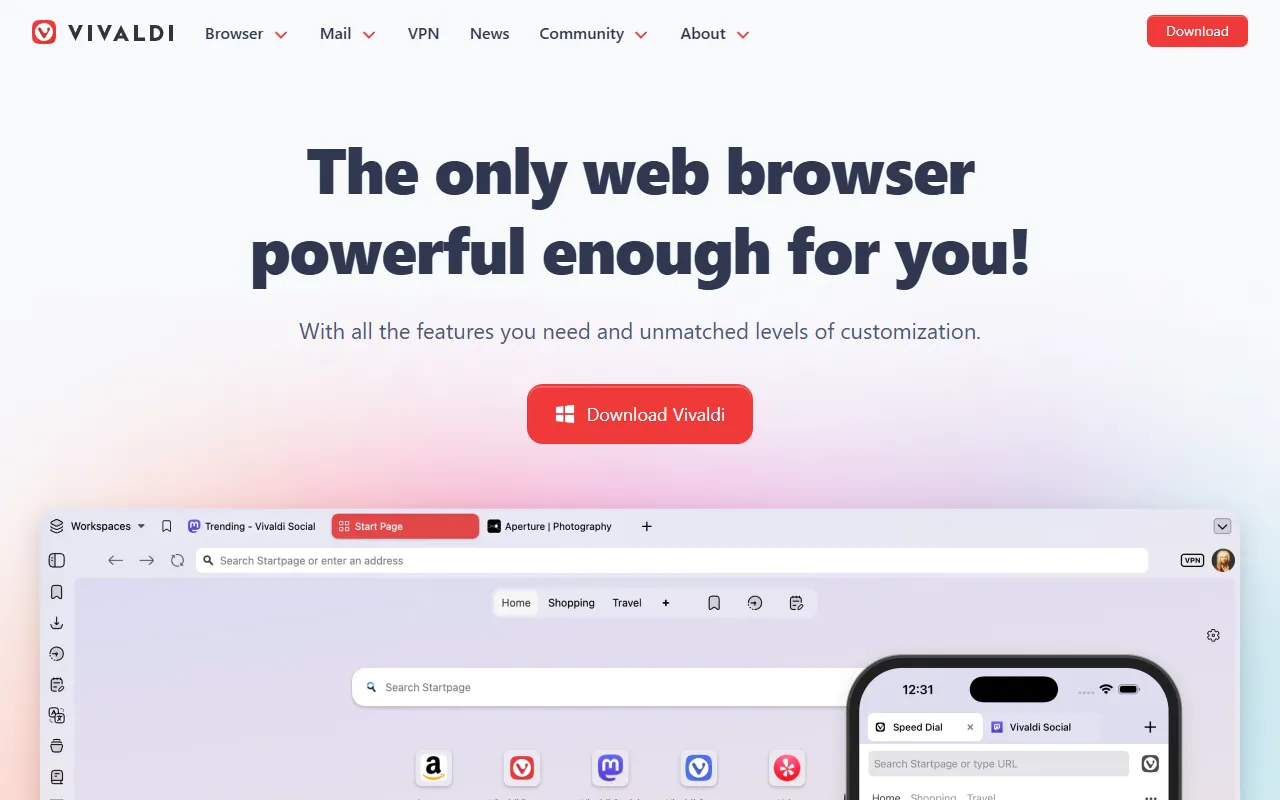 Vivaldi website screenshot