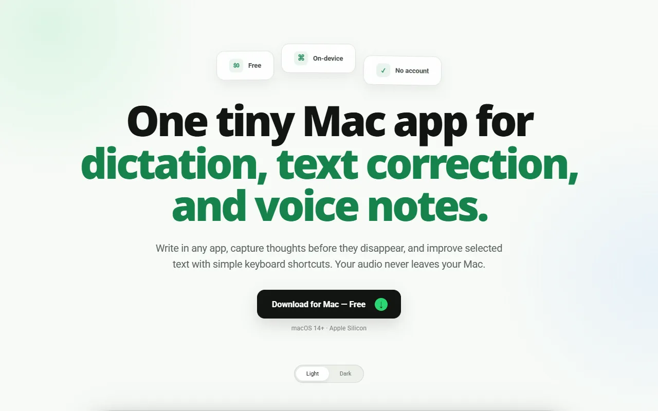 Voicr for Mac website screenshot