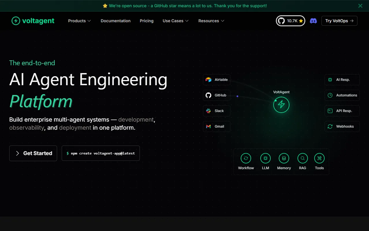 VoltAgent website screenshot