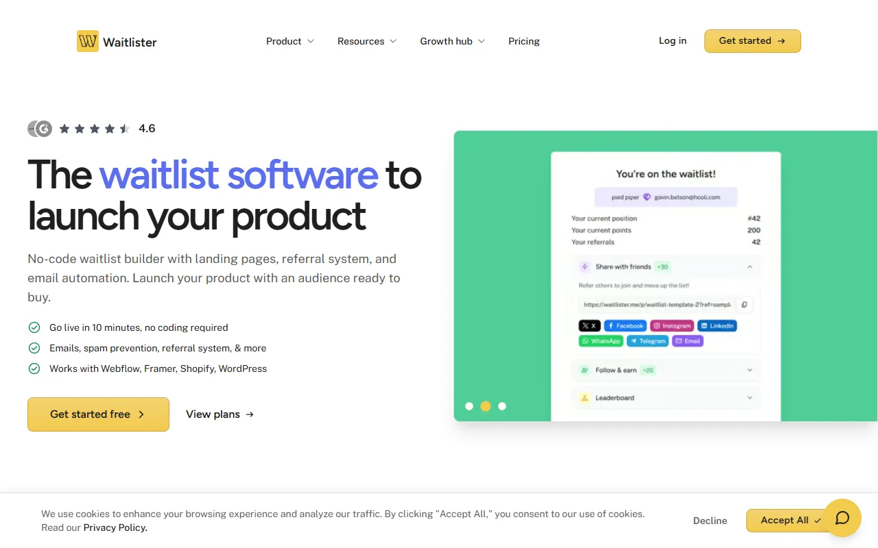 Waitlister website screenshot