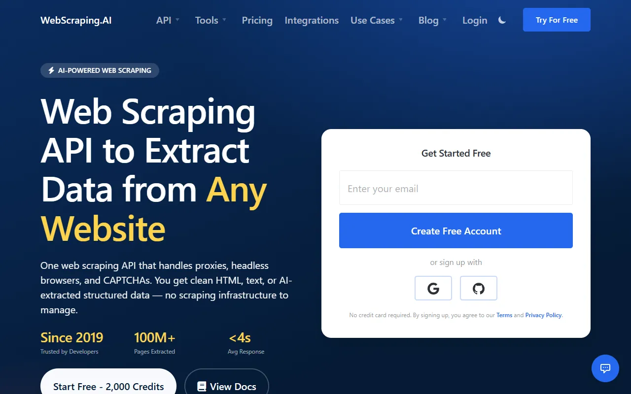 WebScraping AI website screenshot