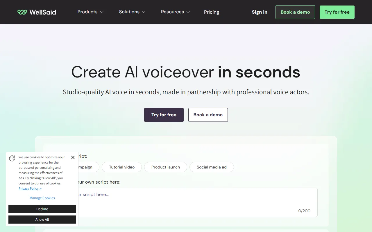 WellSaid Labs website screenshot