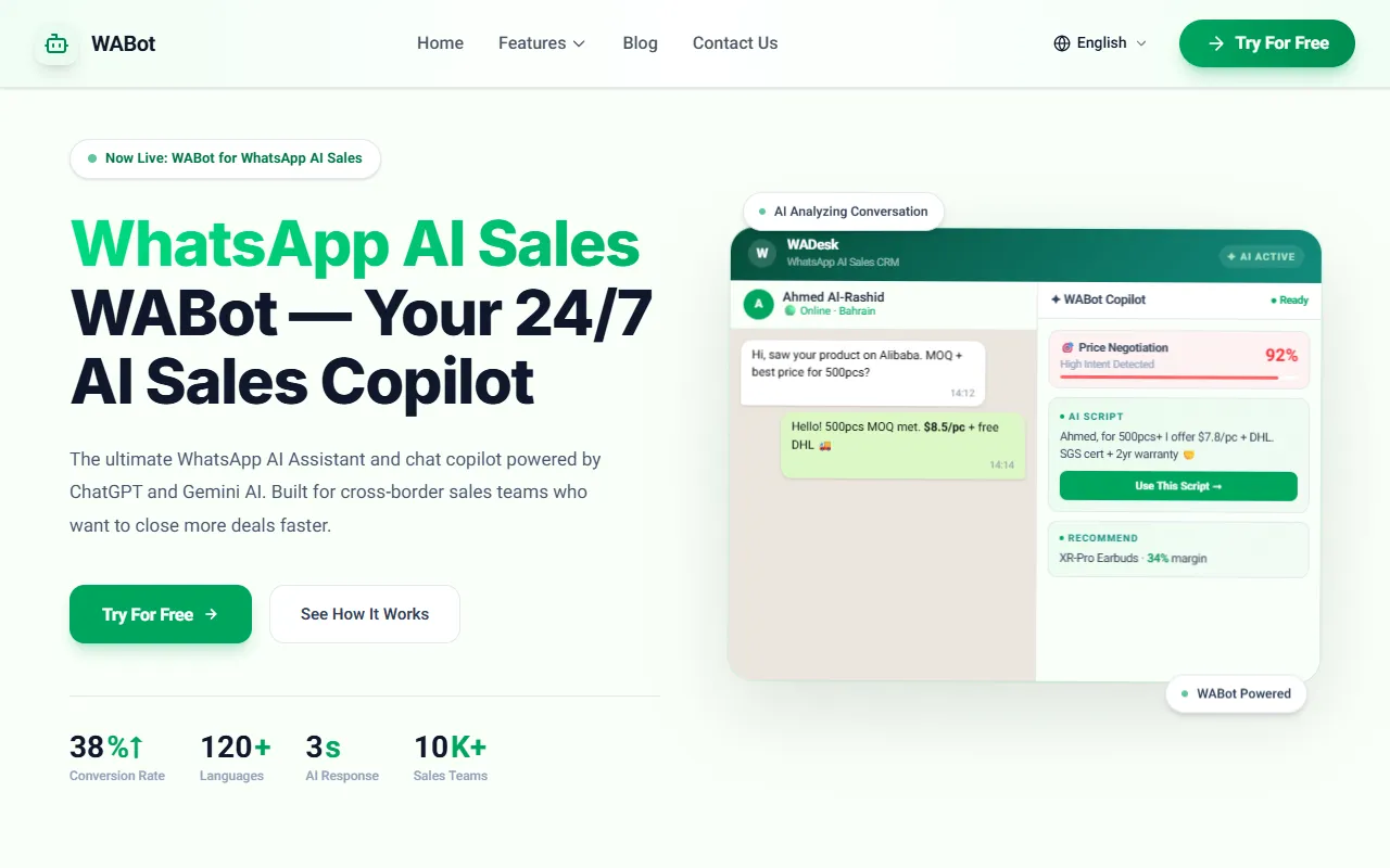 WhatsApp AI Sales Copilot website screenshot