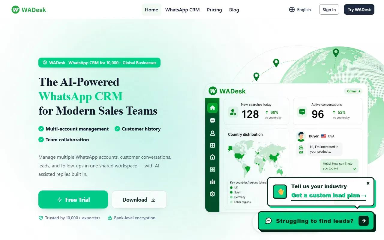 WhatsApp Chatbot website screenshot