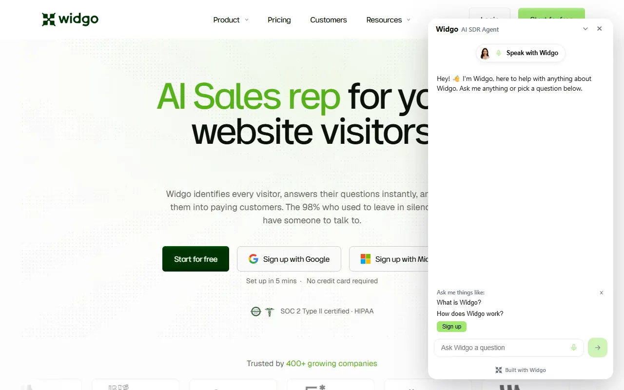 Widgo website screenshot