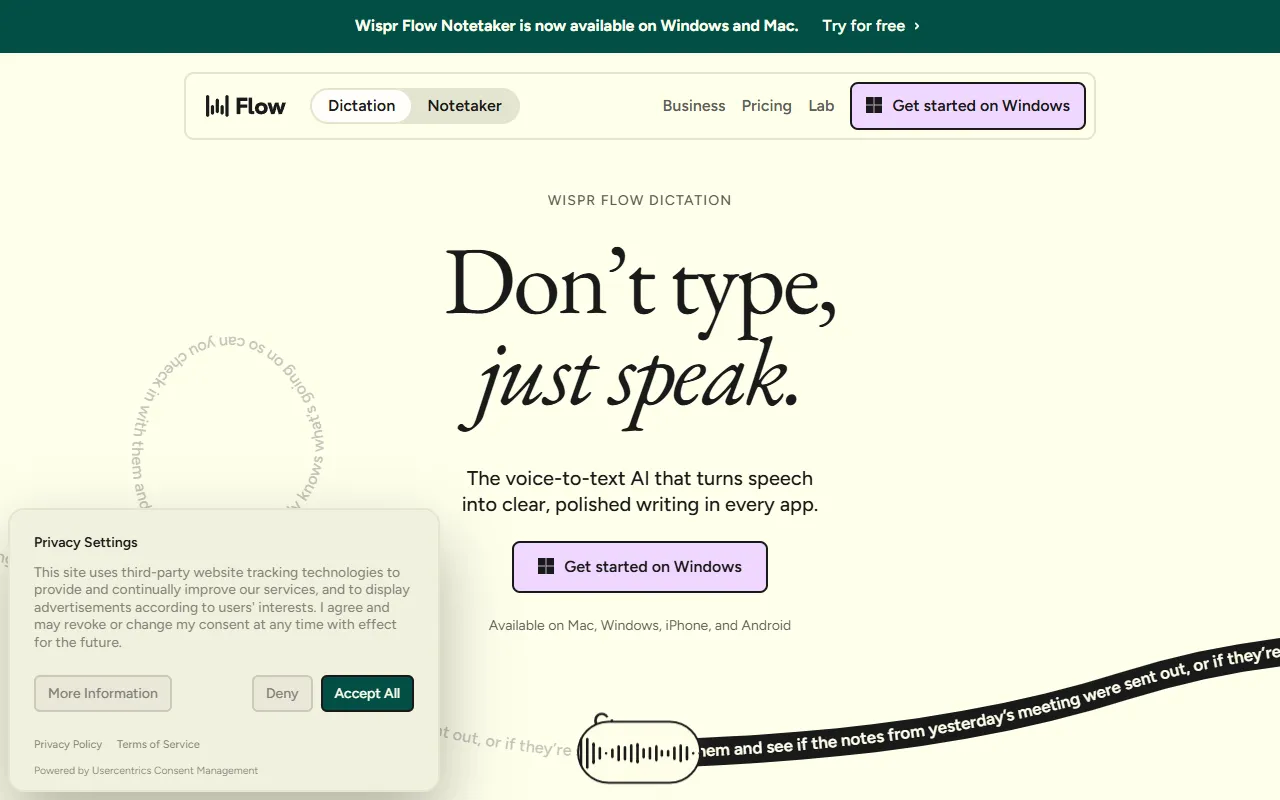 Wispr Flow website screenshot