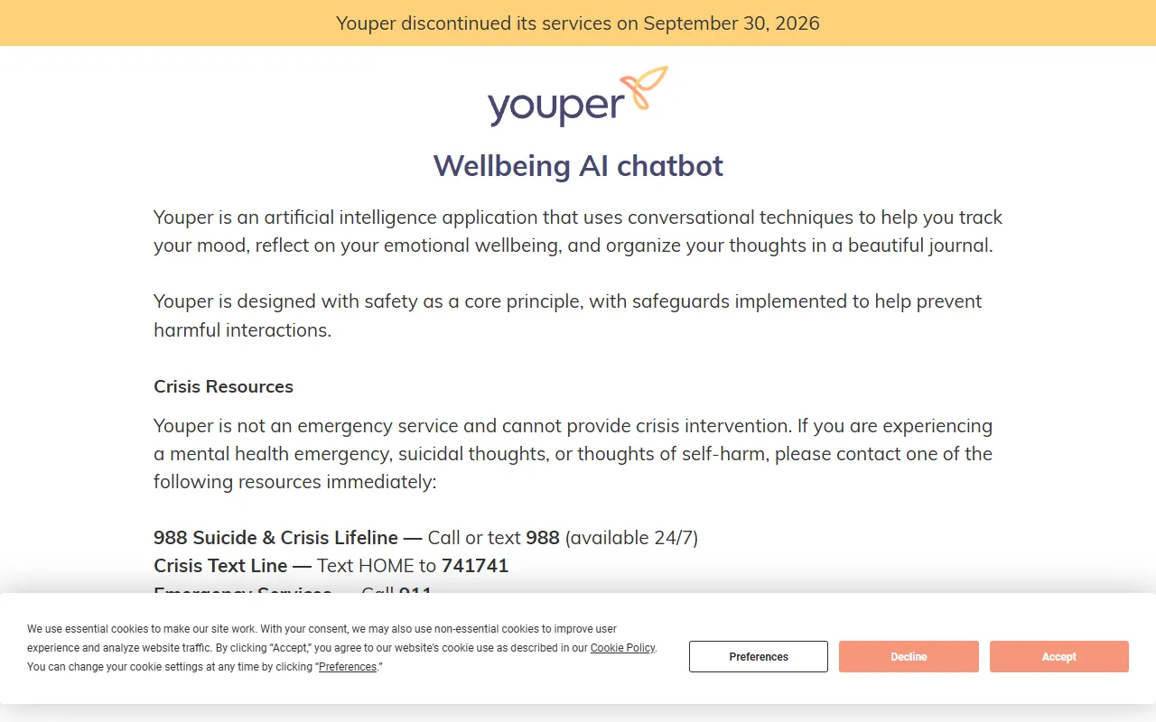 Youper website screenshot