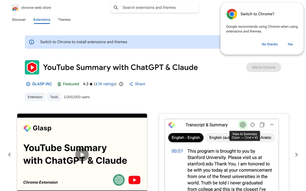 YouTube Summary with ChatGPT website screenshot